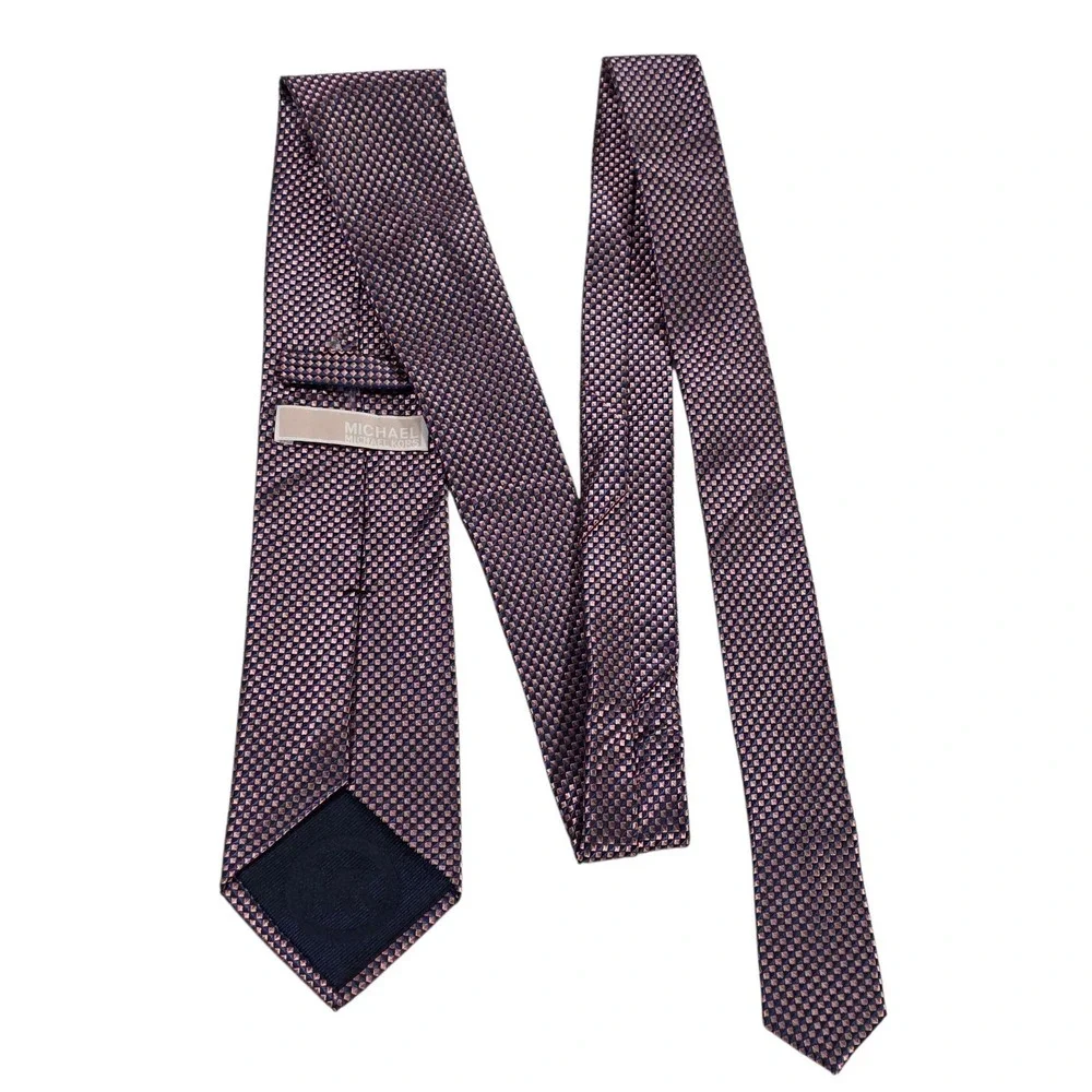 MICHAEL KORS Silk Tie Men Polka Dot Pattern Necktie Navy Pink Dress Preppy Style